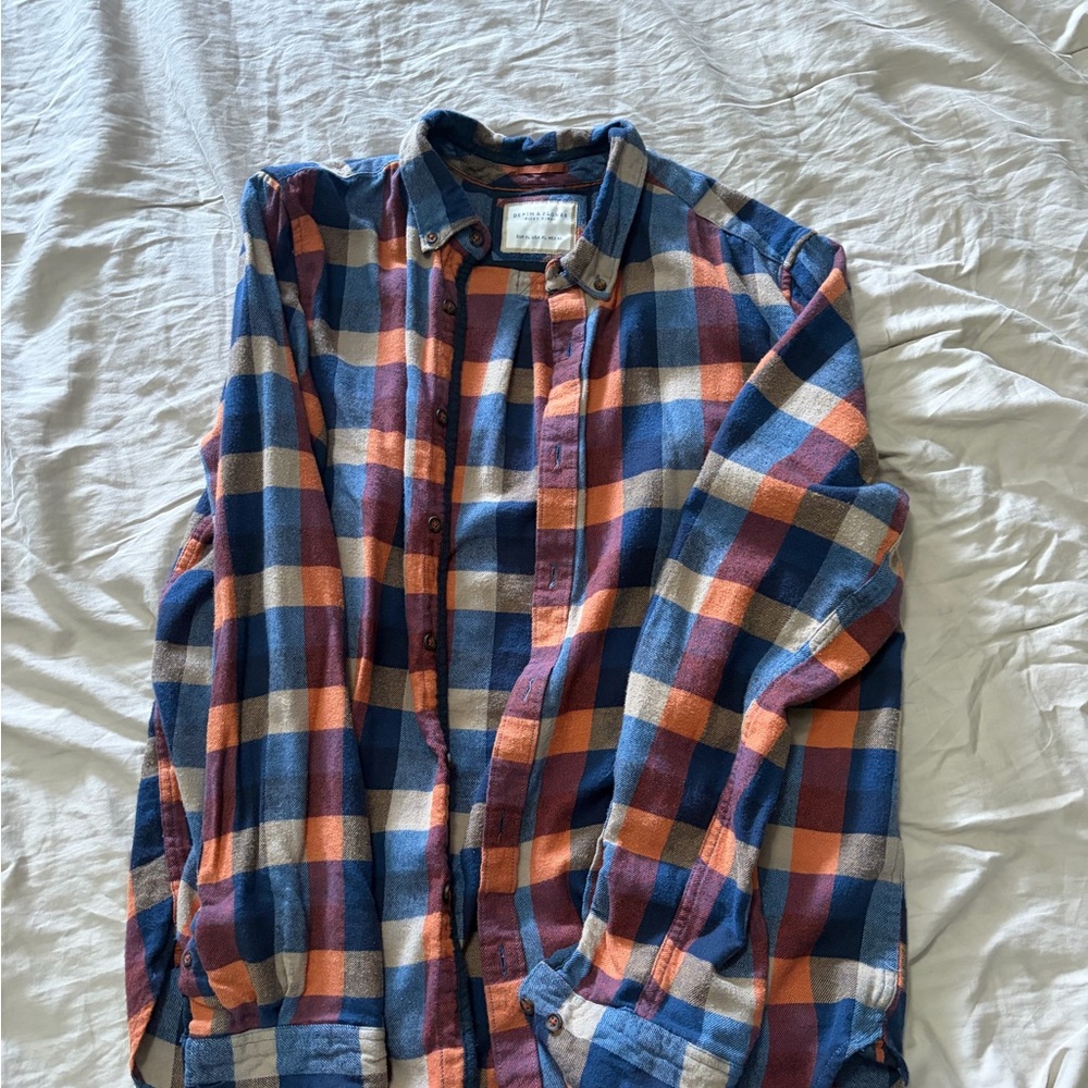 Men's Blue & Orange Plaid Flannel Shirt